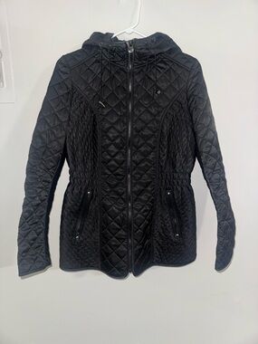 Laundry by Shelli Segal Black Lightweight Quilted Puffer Jacket Leopard Print S